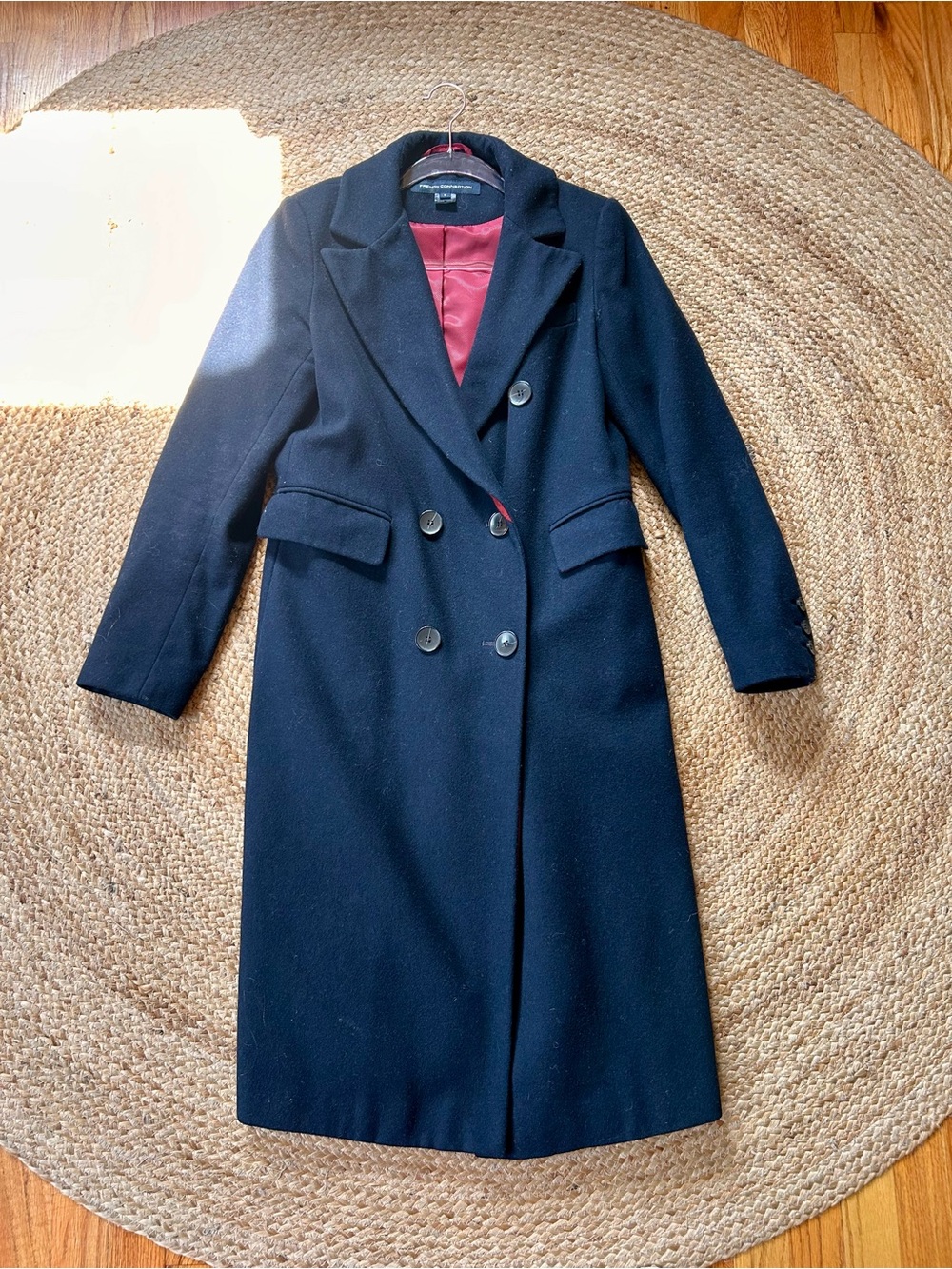 French Connection Navy Wool-Blend Long Peacoat – Size S